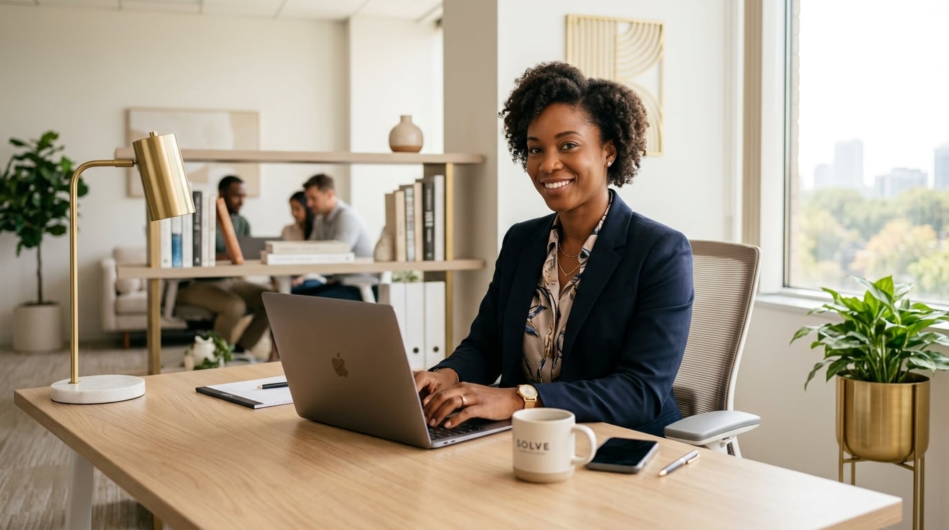 A confident small-business owner managing their business from one simple platform